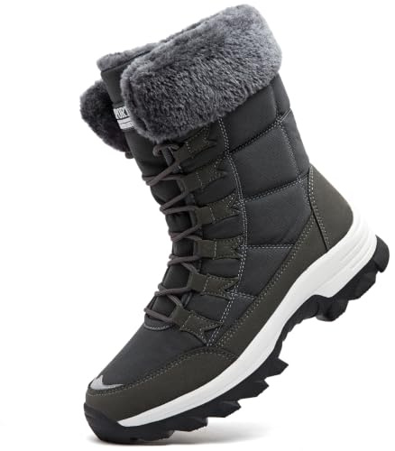 VLOOKST Bottes Femme Bottes de Neige Bottines de Hiver Étanche Botte de Randonnée Chaussures Montantes de Randonnée Bottine de Neige Fourrure Chaussure de Hiver Noir Gris Taille 40