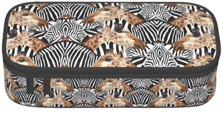 LimPac Federmäppchen, Zebra- und Giraffenmotiv, großes Fassungsvermögen, Reißverschluss, Stifteetui, Organizer für College, Büro, Make-up