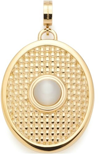 JEWELS BY LEONARDO Anhänger Clip & Mix Fidelia, Ketten-Anhänger aus goldfarbenem Edelstahl, Oberfläche mit Flechtstruktur und weißem Catseye, Schmuck Geschenk für Frauen, 024403