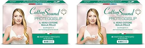 COTTON SOUND Proteggislip con Cotone 40 Pezzi, 100% Cotone Idrofilo, Anatomico Ripiegato in Bustine, Ipoallergenici, Dermatologicamente Testati, Massima Assorbenza, Made in Italy (Confezione da 2)