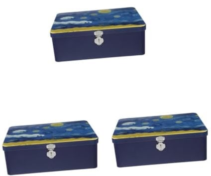 Alipis 3pcs Vintage Cookie Storage with Lock Large Metal Tin Jar for Biscuits and Candy