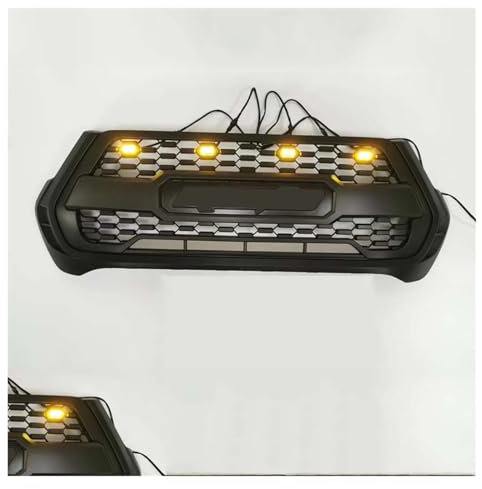 Doppelsteg Nieren Vorne Grill Für Hilux Revo 2021 Modifizierte Neue Renngrills Für Hilux-Grill Frontstoßstange Mesh Racing Grille Cover Frontgrill Grill Front(ORANGE LED Light)