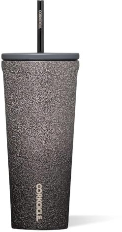 Corkcicle Cold Cup Insulated Tumbler with Straw - Keeps Drinks Cold for 12 Hours - Triple-Insulated Stainless Steel - Leak-Resistant Lid - Summer Drinkware Gift - 24 oz - Steel Shadow