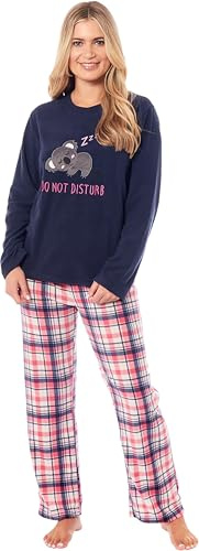 KATE MORGAN Womens Pyjamas Warm Fleece Pyjamas for Women Sets Pjs S-XL | Soft Twosie Pyjama Set for Ladies Gifts for Her Snuggle Up Koala Navy L