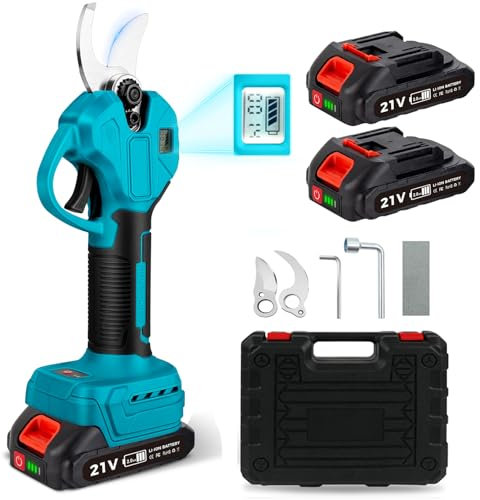 tivekeo Elektrische Astschere Mit 2x 2000 mAh Akku, 45 mm Öffnung, max. 30 mm Schnittdurchmesser, LCD Display, Bypass Schneide, Mk#45mm With Battery