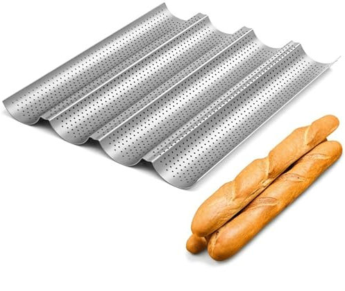 Baguette Baking Tray,Bread Baking Tray,Bread Molds Pans for 4 Wave Slots Loaves French Bread Pan(15 x 13 inch)