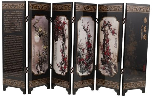 UPKOCH Faltbarer Bildschirm Raumteiler Mit Antikem Design Dekorativer Desktop Divider Für Wohnzimmer Und Büro Multifunktionale Bildschirmpaneele Aus Holz Vintage Deko-Element