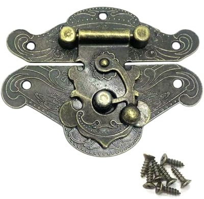 WUNZILO 1 pcs Verrous vintage antique gaufrage Moraillon Loquet Serrure Fermoir avec vis pour décoratifs Cabinet armoire Boîte à bijoux boîte valise ou meuble Couleur bronze (L)