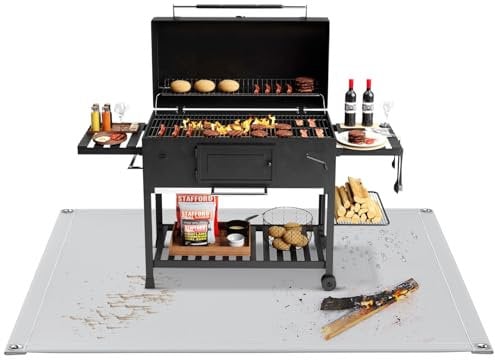 Pawfly Feuerfeste Unterlage, 87 cm x 87 cm Hitzebeständige Unterlage, Hitzebeständige Feuerschutzmatte für BBQ Kaminofen, Wasserfester Hitzeschutzmatte für Außenrasen Decks und Terrassen