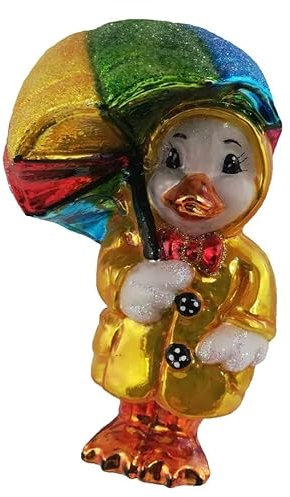 Glas Christbaumschmuck mundgeblasen handbemalt in Europa | Weihnachtsbaum Anhänger für Weihnachten | Christbaumanhänger | Weihnachtsbaumschmuck (Ente mit Regenschirm)
