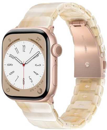 V.R.HOPE Harz Armband Kompatibel mit Apple Watch Armband Series SE/9/10/11/ 44mm 45mm 46mm 49mm Damen, Modernes Band für iWatch SE 3 Ultra 3 Series 8 7 6 5 4(New Beige - Rose Gold)