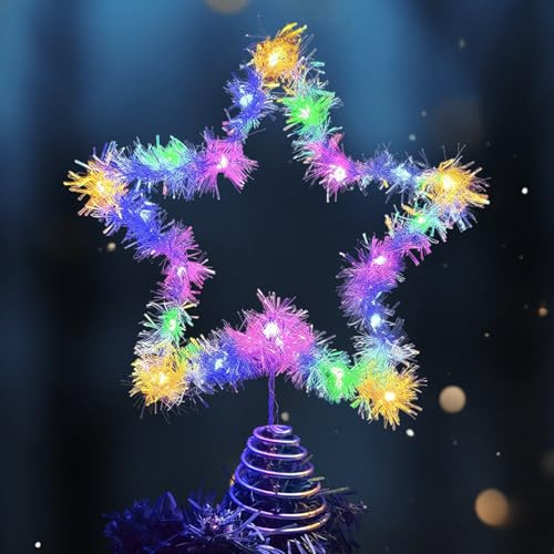 Étoile Sapin de Noel Lumineuse, Étoile pour Pointe De Sapin De Noël, 10 LED, 20 X 25cm Métal Scintillant Decoration Noel Sapin pour Décoration Maison Fêtes Étoile