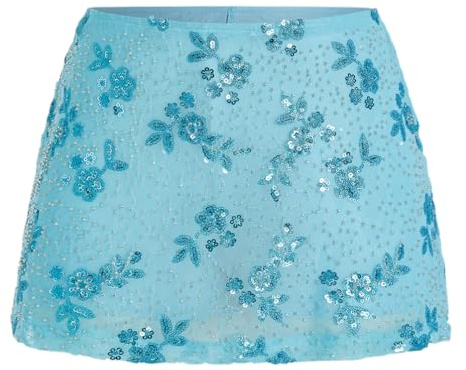 LTZYLS Paillettenrock für Damen, glitzernd, niedrige Taille, Mini-Skort Y2K Perlen Strass Rock Sommer