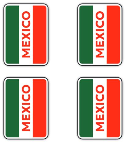 Pegatinas de 75 mm, 4 unidades, diseño de la bandera de México, 4 unidades, 75 mm (7,5 cm), rectángulo, autoadhesivo