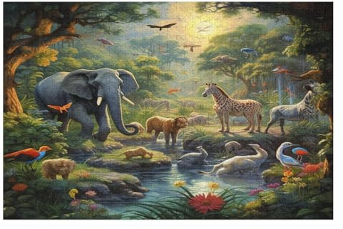 Puzzles Jungle Tiers, 1000 Teile, Puzzle Aus Holz Für Erwachsene Und Kinder Ab 12 Jahren, Lernspielzeug （75×50cm）