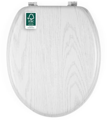 Beldray Oak Toilet Seat 37 x 43 cm with White Oak Effect Finish | Fits Most Standard Toilets, Zinc Hinges, Quick Fit And Removal, Smooth Easy-Clean Surface, Lid 34 x 41.5 cm
