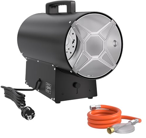 YRHome Chauffage au gaz portable 30 kW avec thermostat et allumage piézo - Pour industriel/chantier de construction - Bouteilles de propane/butane avec réducteur de pression et tuyau - 220-240 V