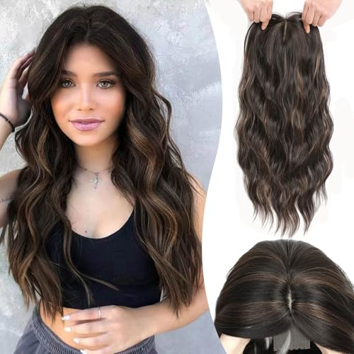Ms Taj Haarteile für Damen, 50cm,Chocolate Brown with Highlights Haarteile für Frauen mit dünner werdendem Haar Clip in Synthetik Haarteil