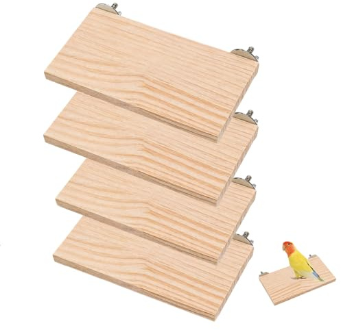 4 Stück Wellensittich Zubehör, Vogelplattform Holz Plattform Kletterplattform Papagei Plattform Quadratischer Holzständer Spielzeug Zubehör für Kleine Tiere, Hamster Papagei Chinchilla