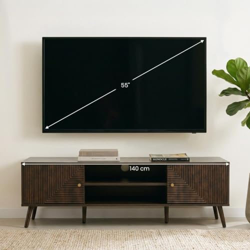 IDIMEX Lowboard Livia 140 cm, Dunkelbraun - TV Schrank mit strukturierter Lamellenoptik, Wohnzimmermöbel mit Metallgestell, Sideboard mit großzügiger Ablagefläche, Flurmöbel mit verdecktem Stauraum