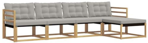 vidaXL Outdoor-Sofagarnitur mit Kissen 5 pcs Weiß und Hellgrau, Garten, moderner, langlebiger Outdoor-Sofa, Sessel-Ecke, Lounge-Möbel, Terrasse Set