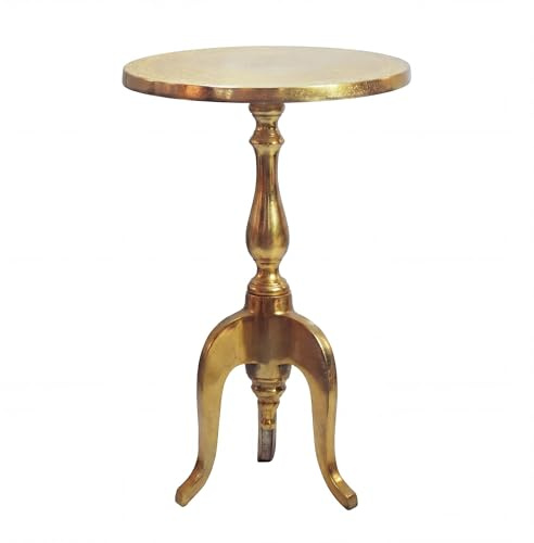 FineBuy Beistelltisch Aluminium Gold 35cm Metall Rund - Design Anstelltisch Alu - Moderner Wohnzimmertisch - Loungetisch Sofatisch - Edler Couchtisch Handmade