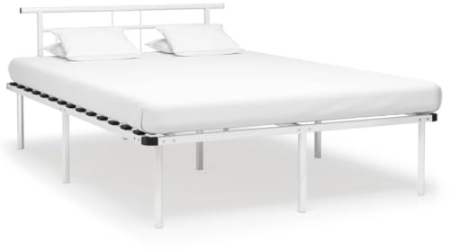 YNGBHFNOP Metallbett Weiß Bettgestell 140x200 cm mit Lattenrost Stahlrohr Design Schlafzimmer Bettrahmen Stabil Pulverbeschichtet Klassisch Einzelbett Modern