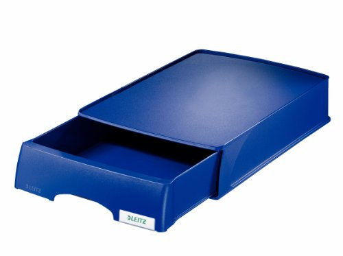 Leitz 52100035 4er Set Briefkorb Plus mit Schublade, A4 quer, Polystyrol, blau (Briefkorb Plus mit Schublade, blau 4er Set)