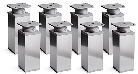 Sossai Verstellbare Möbelfüße MFV1, 8er Set, Chrom glänzend, 100 mm hoch, Vierkantprofil, ideal für Schränke und Stauraummöbel