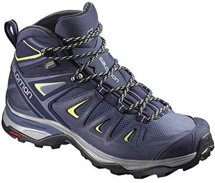Salomon X Ultra 3 Wide Mid Gore-Tex (wasserdicht) Damen Trekking- & Wanderschuhe, Blau (Crown Blue/Evening Blue/Sunny Lime), 36 EU