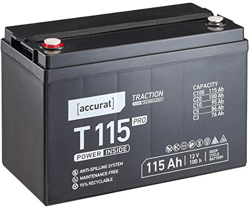 Accurat Traction T115 Pro AGM Bleiakku- 12V, 115Ah, +30% Startleistung, wartungsfrei, zyklenfest -VRLA Batterie, Bootsbatterie,USV Batterie,Versorgungsbatterie, Solarbatterie,Blei Batterie für Camping