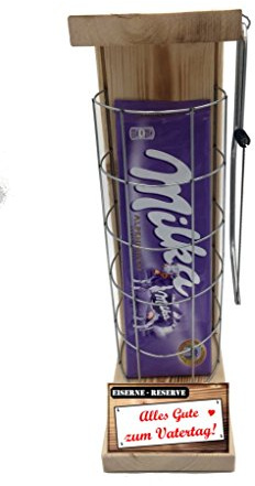 Vatertagsgeschenk für Papa - Vatertag Geschenk - Milka Alpenmilch - Eiserne Reserve Gitter incl. Säge - Geschenke Set für Männer Frauen - -r-: Alles Gute zum Vatertag