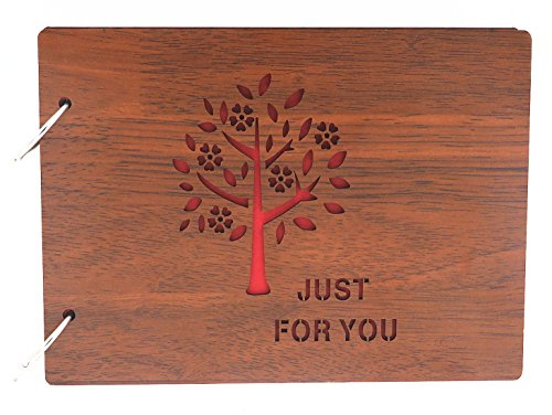 Smiling Art Fotoalbum zum selbst gestalten/basteln, Fotoalbum zum einkleben, DIY Scrapbook, Fotobuch, Tagebuch, Reisebuch, Vintage Style mit einem Deckblatt aus MDF Holz (Just for You, 22x16 cm)