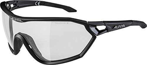 ALPINA S-WAY V - Selbsttönende, Bruchfeste & Beschlagfreie Sport- & Fahrradbrille Mit 100% UV-Schutz Für Erwachsene, black matt, One Size