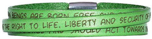 GILARDY GHR-BR1GR54 Human Rights Leder-Armband BR1 in der Farbe Green/Grün mit Gravur der Menschenrechte 54 cm - Small