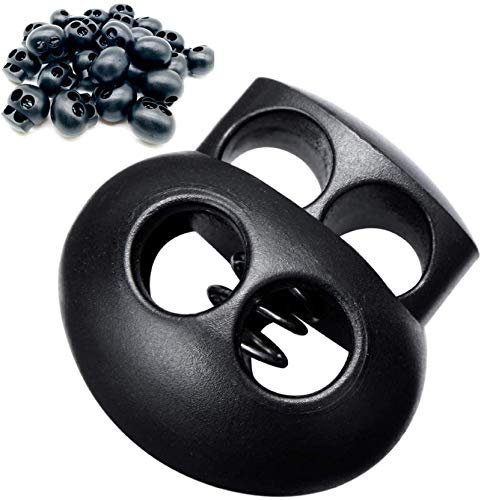 CKANDAY 40 Pack Doppel Loch Kunststoff Cord Locks, Ende Frühling Oval Verschluss Toggle Stopper Sliders für Kordelzug Rucksack Rucksack Craft Supplies, schwarz