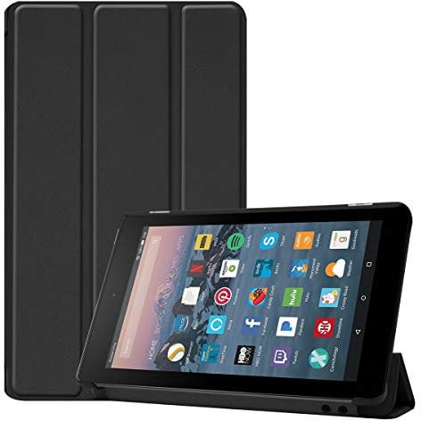 Amazon Fire 7 2019 (9th Gen) Funda, SATURCASE Cuero De La PU Flip Plegable Folio Apoyo Bumper Protector Funda Carcasa Case con Función Auto Sleep/Wake para Amazon Fire 7 2019 (9th Gen) (Negro)