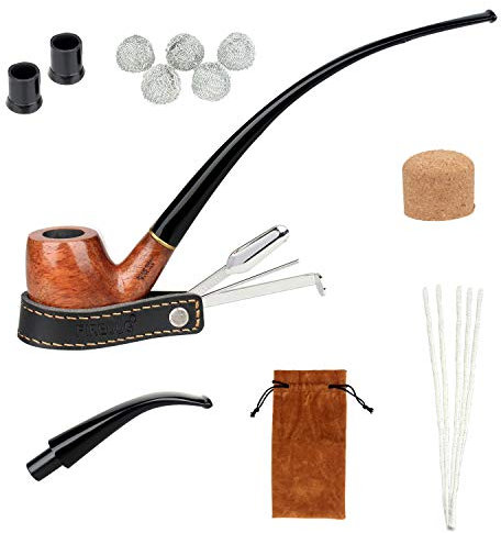 FIREDOG Tobacco Pipe Kit, Smoking 2-in-1 Churchwarden Pipe with Pipe Cleaners, Pipe Scraper Holder, Pipe Bits, Metal Balls, Cork Knockers