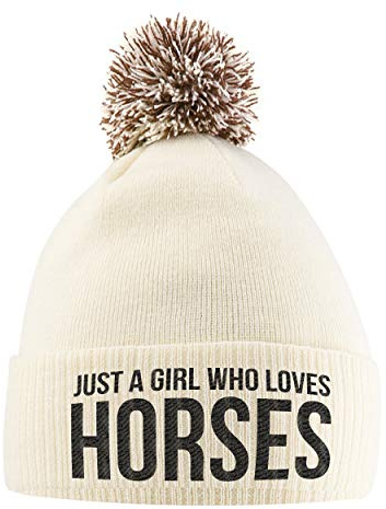 Just A Girl Who Loves Horses Bobble Hat- Horse Riding Hat - Equestrian Accessories - Horse Gifts For Girls - Horse Loving Girls - Winter Pom Pom Hats For Girls - Horse Riding Presents Women