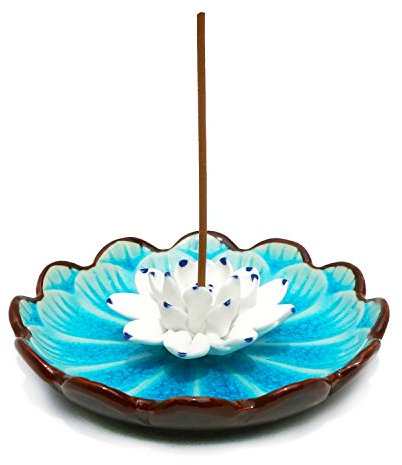 Porcelain Decorative Flower Incense Stick Burner Holder - Ceramic Bowl With Cone Ash Catcher Tray