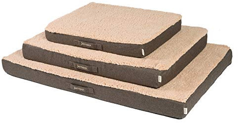 JAMAXX Orthopädische Hunde-Matratze Gelenkschonender Memory Visco Schaum Waschbar Abnehmbarer Bezug aus Lammfell und Oxford Gewebe Wasserabweisend Hundebett PDB1012 (M) 90x65 dunkel-beige