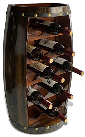 CoTa Global Alexander Wooden Barrel Wine Rack - 18 Bottles Wine Storage Rack, Wooden Rack Free Standing, Liquor Bar Shelf, Rustic Bottle Holder, Wall Mounted and Glass Holder