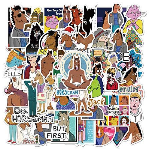 BoJack Horseman Wasserdichte Aufkleber für Wasserflasche, Tasse, Laptop, Fahrrad, Skateboard, Gepäckbox, Vinyl, Graffiti-Patches, BRJHSL, 50 Stück
