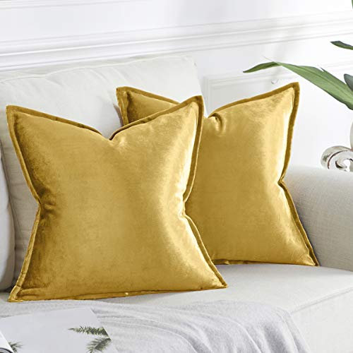 OMMATO Kissenbezug 40x40 cm Gold Kissenbezüge Samt dekorative Kissenhülle 2er Set Dekokissen für Sofa Schlafzimmer Wohnzimmer Auto