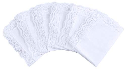HOULIFE 6 Stücke Damen Klein Weiß Taschentücher aus Reiner Baumwolle mit Spitzen 25x25cm für Alltagsgebrauch&Hochzeit (Weiß 6-12 Stücke)