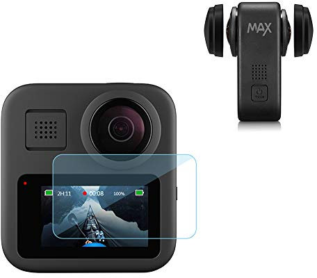 LARRITS Lot de 2 films de protection d'écran en verre blindé + 2 bouchons d'objectif en silicone pour GoPro Max