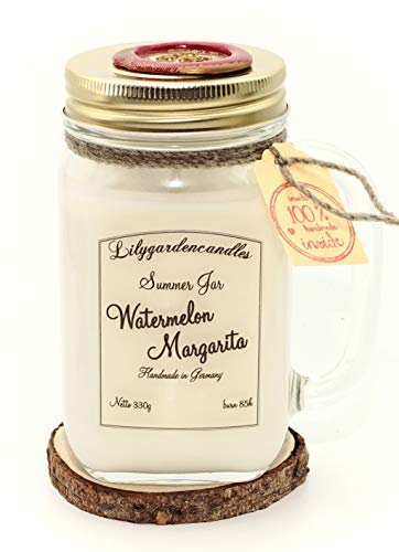 Lilygardencandles Duftkerze Wassermelone Margarita im Summer Jar/ 100% Sojawachs/Brennzeit 85+ Stunden/Perfekter Sommerduft