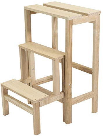 TOMAINO - Scaletta 3 Gradini Ribaltabile In Legno GIULIETTA - Scaletta Pieghevole con Sgabello Richiudibile per Casa, Ufficio - Scala 3 Gradini Salvaspazio Colore Naturale