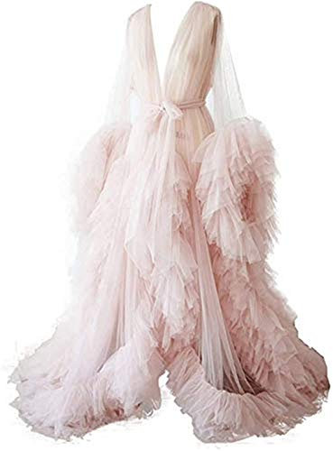 Soothbedding Damen-Bademantel aus Tüll, Kimono, Umstandsperspektive, Tüll, Umstandsfoto, rose, L