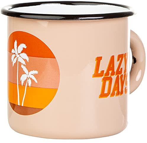 MUGSY Emaille Tasse, Retro mit Palmen Design, 300ml, Outdoor Ausrüstung, bruchfest & leicht